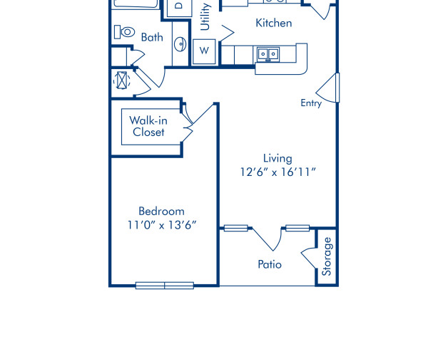 Blueprint of A Floor Plan, 1 Bedroom and 1 Bathroom at Camden Buckingham Apartments in Richardson, TX