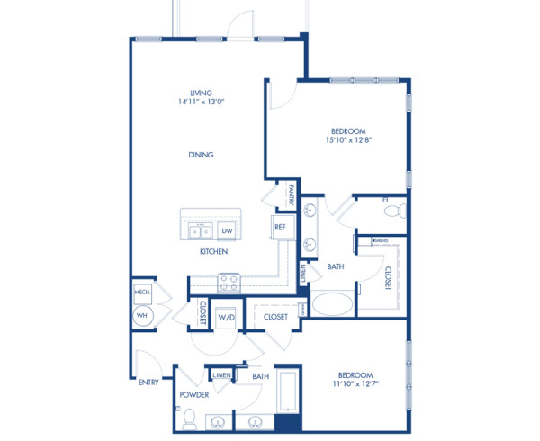 Blueprint of Ridgedale Floor Plan, 2 Bedrooms and 2 Bathrooms at Camden Paces Apartments in Atlanta, GA
