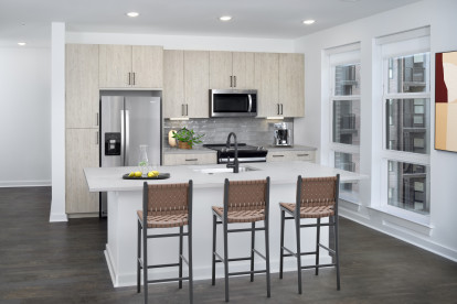 Natural Modern Kitchen with Stand-Alone Island at Camden NoDa in Charlotte, NC