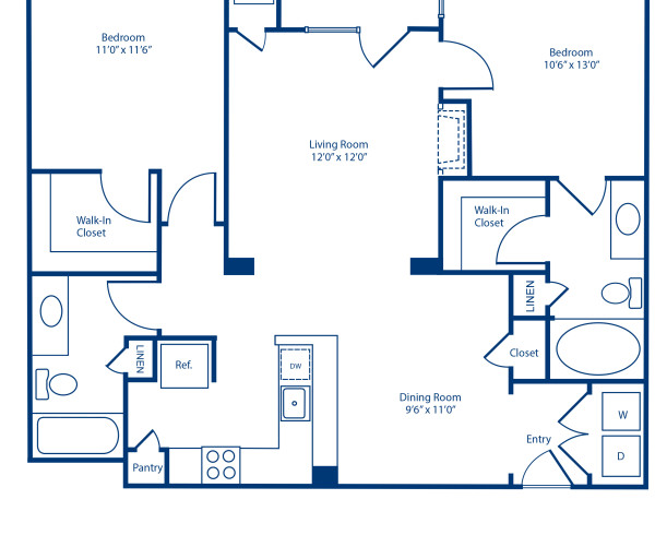 Blueprint of B3.3 Floor Plan, 2 Bedrooms and 2 Bathrooms at Camden Fairfax Corner Apartments in Fairfax, VA