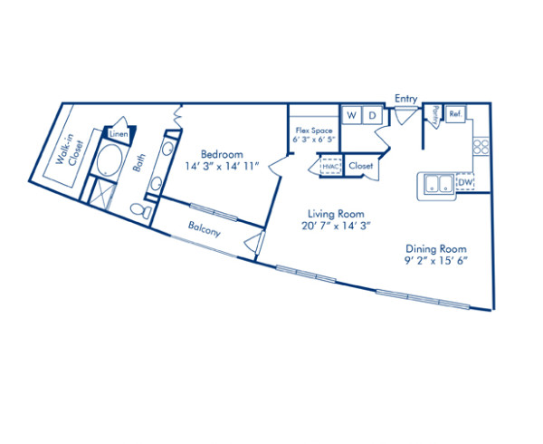 Blueprint of Syracuse Floor Plan, 1 Bedroom and 1 Bathroom at Camden Plaza Apartments in Houston, TX