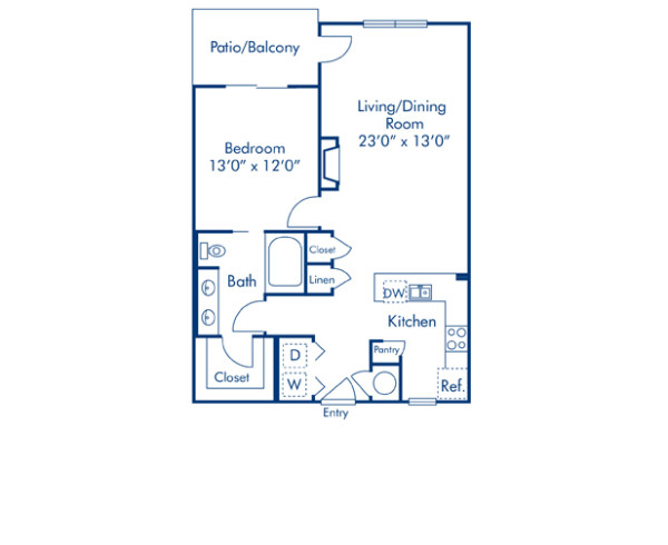Blueprint of C Floor Plan, 1 Bedroom and 1 Bathroom at Camden Interlocken Apartments in Broomfield, CO