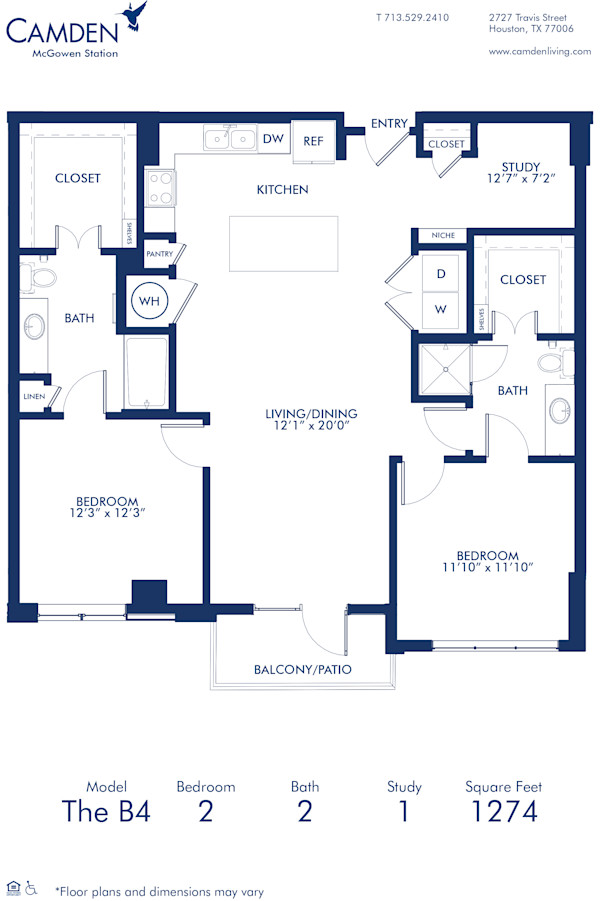Blueprint of B4 Floor Plan at Camden McGowen Station Two Bedroom Apartments in Midtown Houston
