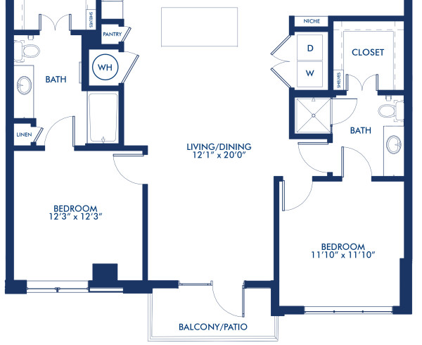 Blueprint of B4 Floor Plan at Camden McGowen Station Two Bedroom Apartments in Midtown Houston