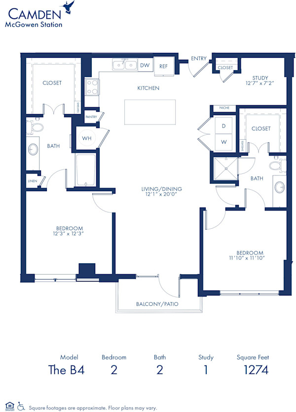 Blueprint of B4 Floor Plan at Camden McGowen Station Two Bedroom Apartments in Midtown Houston