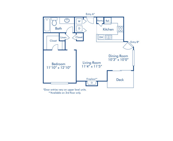 Blueprint of A Floor Plan, 1 Bedroom and 1 Bathroom at Camden Highlands Ridge Apartments in Highlands Ranch, CO