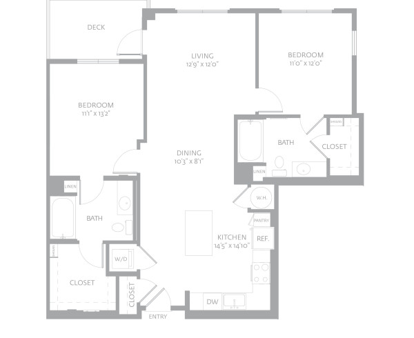 Blueprint of B5 Floor Plan, 2 Bedrooms and 2 Bathrooms at The Camden Apartments in Hollywood, CA