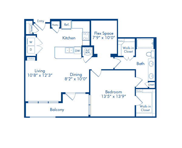 Blueprint of A14 Floor Plan, 1 Bedroom and 1 Bathroom at Camden Victory Park Apartments in Dallas, TX