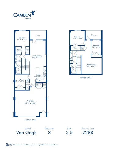 Camden Central apartments in St. Petersburg, Florida trhree bedroom floor plan blueprint, townhome Van Gogh