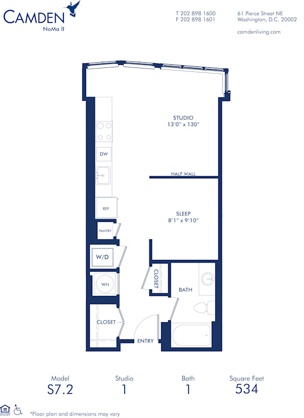 Blueprint of S7.2 Floor Plan, Studio with 1 Bathroom at Camden NoMa II Apartments in Washington, DC
