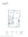 Blueprint of A6 Floor Plan, 1 Bedroom with 1 Bathroom at Camden Main and Jamboree Apartments in Irvine, CA