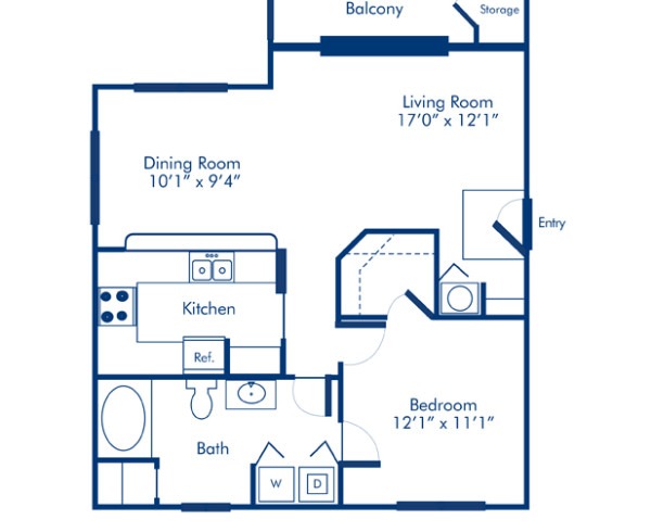 Blueprint of Augusta Floor Plan, 1 Bedroom and 1 Bathroom at Camden Doral Apartments in Doral, FL