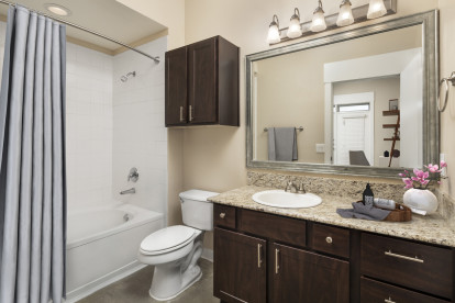Loft-style bathroom at Camden Farmers Market Apartments in Dallas, TX