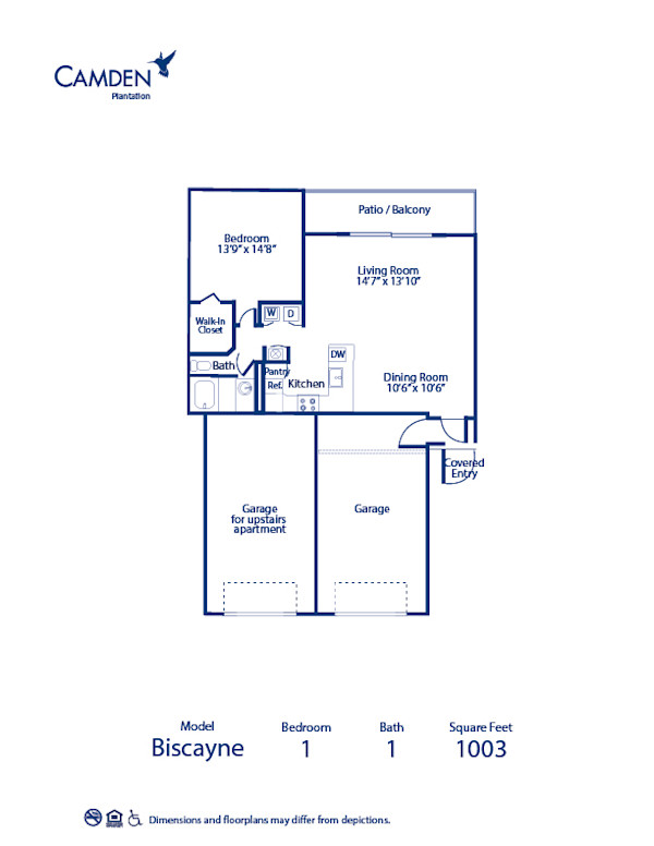 Blueprint of Biscayne Floor Plan, 1 Bedroom and 1 Bathroom at Camden Plantation Apartments in Plantation, FLBlueprint of Biscayne Floor Plan, 1 Bedroom and 1 Bathroom at Camden Plantation Apartments in Plantation, FL
