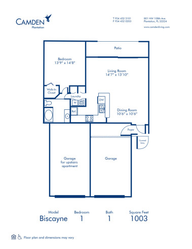 Blueprint of Biscayne Floor Plan, 1 Bedroom and 1 Bathroom at Camden Plantation Apartments in Plantation, FLBlueprint of Biscayne Floor Plan, 1 Bedroom and 1 Bathroom at Camden Plantation Apartments in Plantation, FL