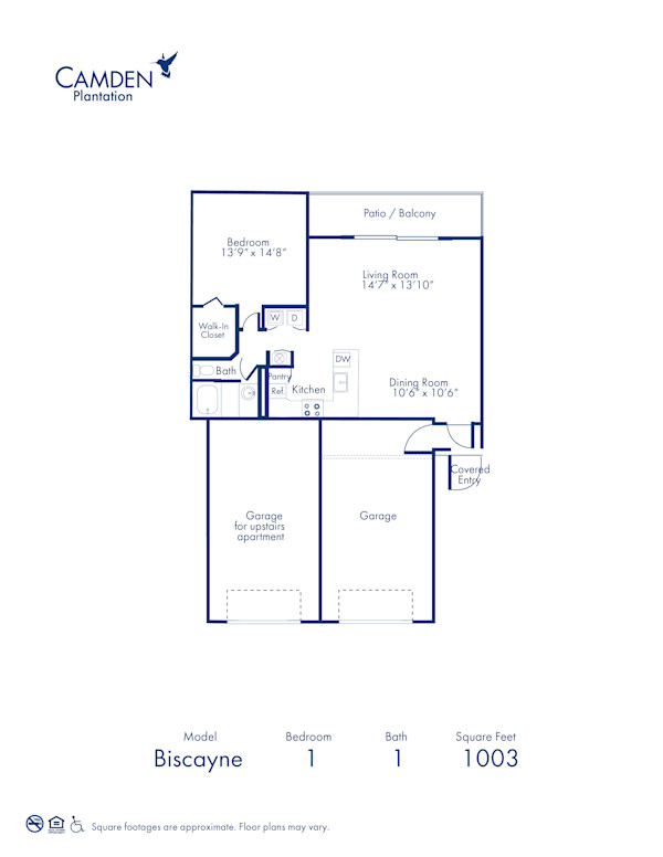 Blueprint of Biscayne Floor Plan, 1 Bedroom and 1 Bathroom at Camden Plantation Apartments in Plantation, FLBlueprint of Biscayne Floor Plan, 1 Bedroom and 1 Bathroom at Camden Plantation Apartments in Plantation, FL
