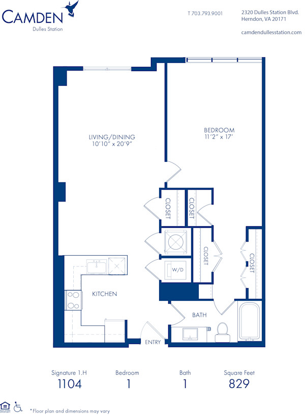 Blueprint of Signature 1.H Floor Plan, 1 Bedroom and 1 Bathroom at Camden Dulles Station Apartments in Herndon, VA