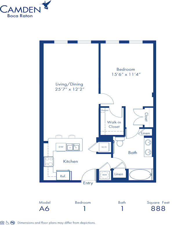 Blueprint of The A-4 Floor Plan, 1 Bedroom and 1 Bathroom at Camden Boca Raton Apartments in Boca Raton, FL