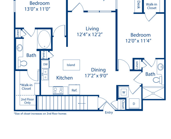 Blueprint of Palermo Estates  - Garage2 Floor Plan, 2 Bedrooms and 2 Bathrooms at Camden Riverwalk Apartments in Grapevine, TX