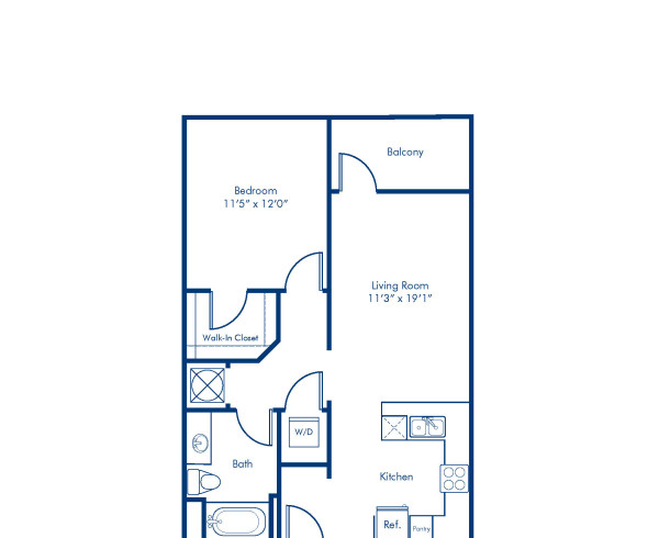 Blueprint of 1.1F Floor Plan, 1 bed, 1 bath at Camden Westwood apartments in Morrisville, NC