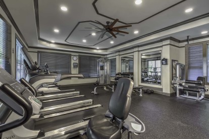 24 hour fitness center with cardio and weight machines at Camden Asbury Village in Raleigh, NC