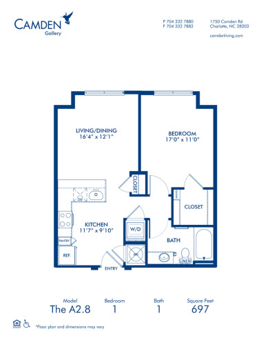 Blueprint of A2.8 Floor Plan, 1 Bedroom and 1 Bathroom at Camden Gallery Apartments in Charlotte, NC