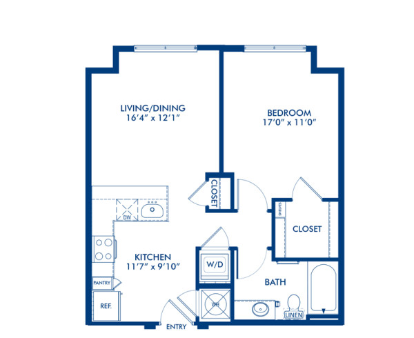 Blueprint of A2.8 Floor Plan, 1 Bedroom and 1 Bathroom at Camden Gallery Apartments in Charlotte, NC