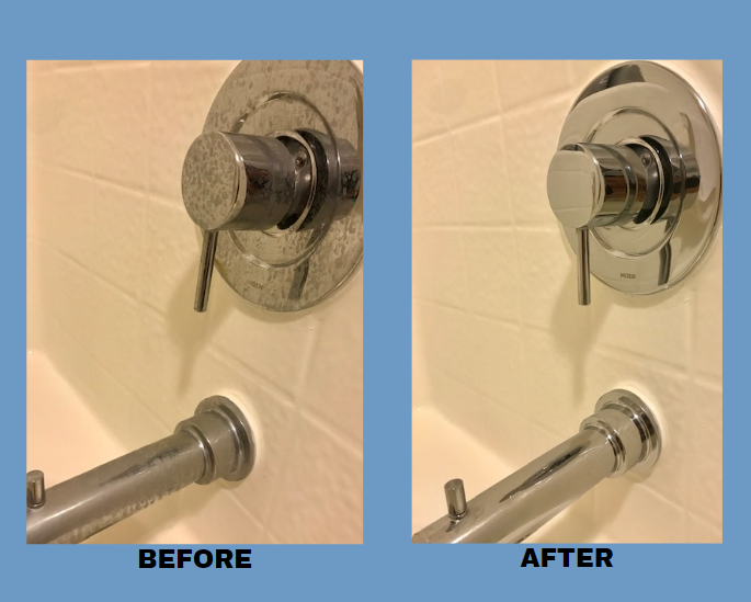 Look at the before and after photo of my shower faucet and water valve! 