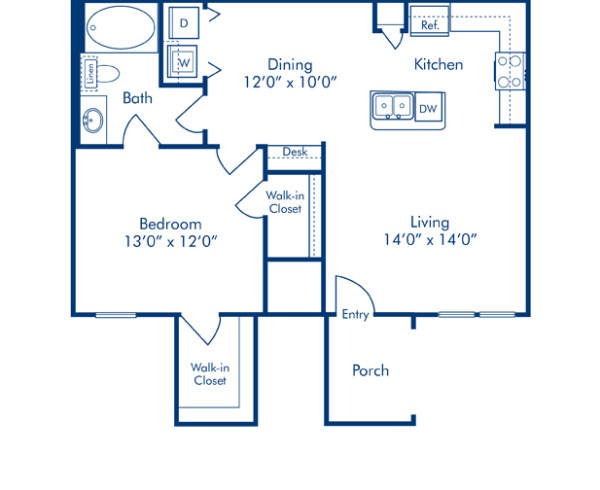 Blueprint of Everglade Floor Plan, 1 Bedroom and 1 Bathroom at Camden Woodson Park Apartments in Houston, TX