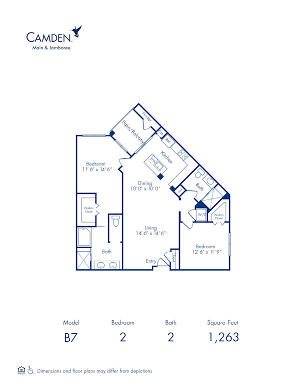 Blueprint of B7 Floor Plan, 2 Bedrooms and 2 Bathrooms at Camden Main and Jamboree Apartments in Irvine, CA