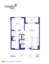 The A3 floor plan, 1 bed, 1 bath apartment home at Camden Atlantic in Plantation, FL