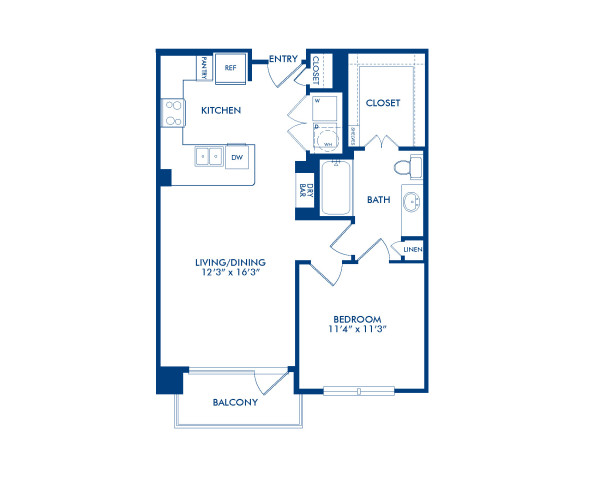 Blueprint of A6 Floor Plan, 1 Bedroom and 1 Bathroom at Camden Victory Park Apartments in Dallas, TX