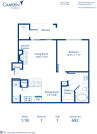 Blueprint of 1.1B Floor Plan, 1 Bedroom and 1 Bathroom at Camden Lansdowne Apartments in Lansdowne, VA