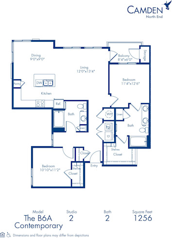 Blueprint of B6-A Floor Plan, Apartment Home with 2 Bedrooms and 2 Bathrooms at Camden North End in Phoenix, AZ