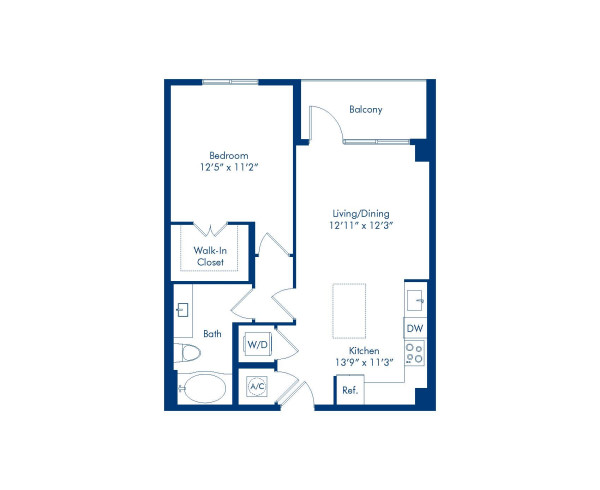 Camden Central apartments in St. Petersburg, Florida one bedroom floor plan blueprint, Dali II