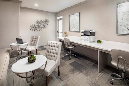 Community workspace with printer at Camden Midtown Apartments in Houston, Tx