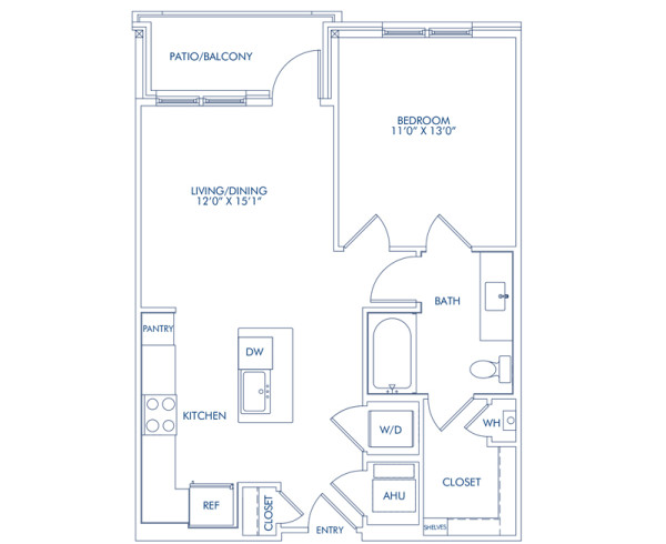 Blueprint of The A1, 1 Bedroom 1 Bathroom Floor Plan at Camden Washingtonian in Gaithersburg, MD