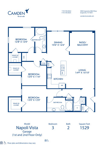 Blueprint of Napoli Vista  - Garage Floor Plan, 3 Bedrooms and 2 Bathrooms at Camden Riverwalk Apartments in Grapevine, TX