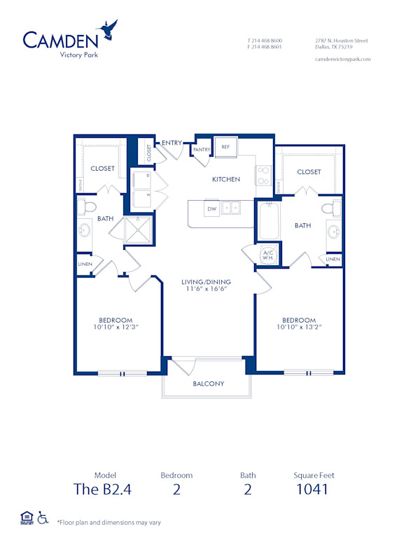 Blueprint of B2.4 Floor Plan, 2 Bedrooms and 2 Bathrooms at Camden Victory Park Apartments in Dallas, TX
