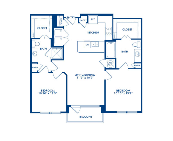 Blueprint of B2.4 Floor Plan, 2 Bedrooms and 2 Bathrooms at Camden Victory Park Apartments in Dallas, TX
