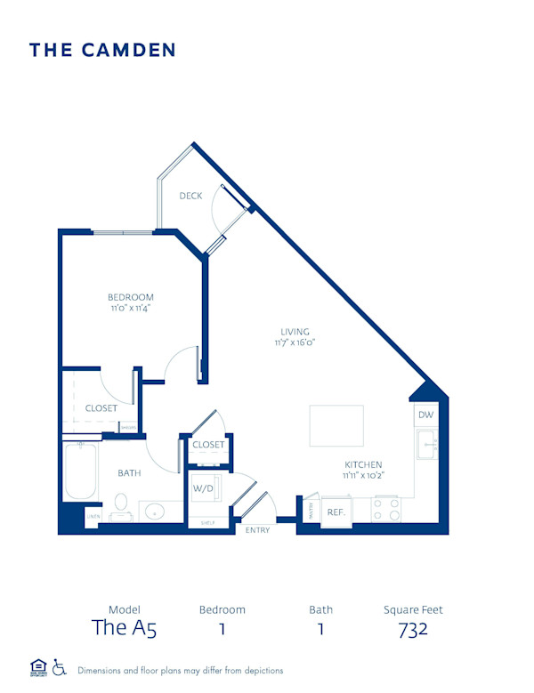 Blueprint of A5 Floor Plan, 1 Bedroom and 1 Bathroom Apartment Home at The Camden in Hollywood, CA