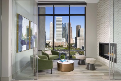 Morning room with skyline views and fireplace
