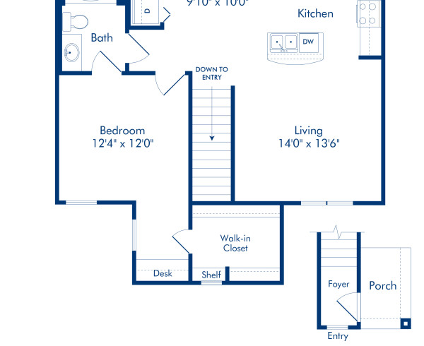Blueprint of Nelson Floor Plan, 1 Bedroom and 1 Bathroom at Camden Shadow Brook Apartments in Austin, TX