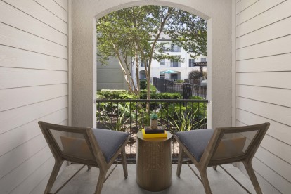 Private patio at Camden Midtown Apartments in Houston, TX. 