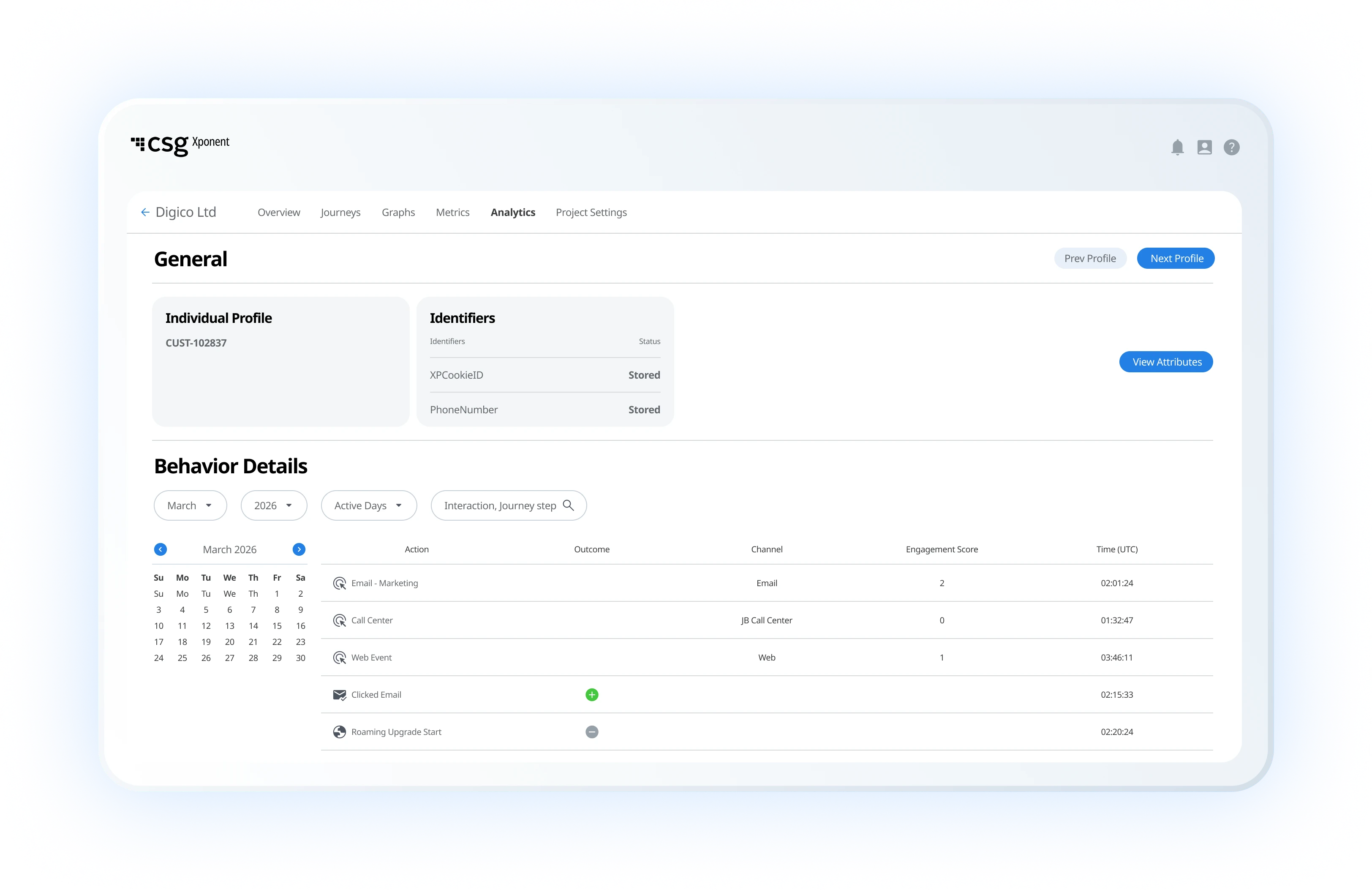 Screen of Xponent's profile view UI