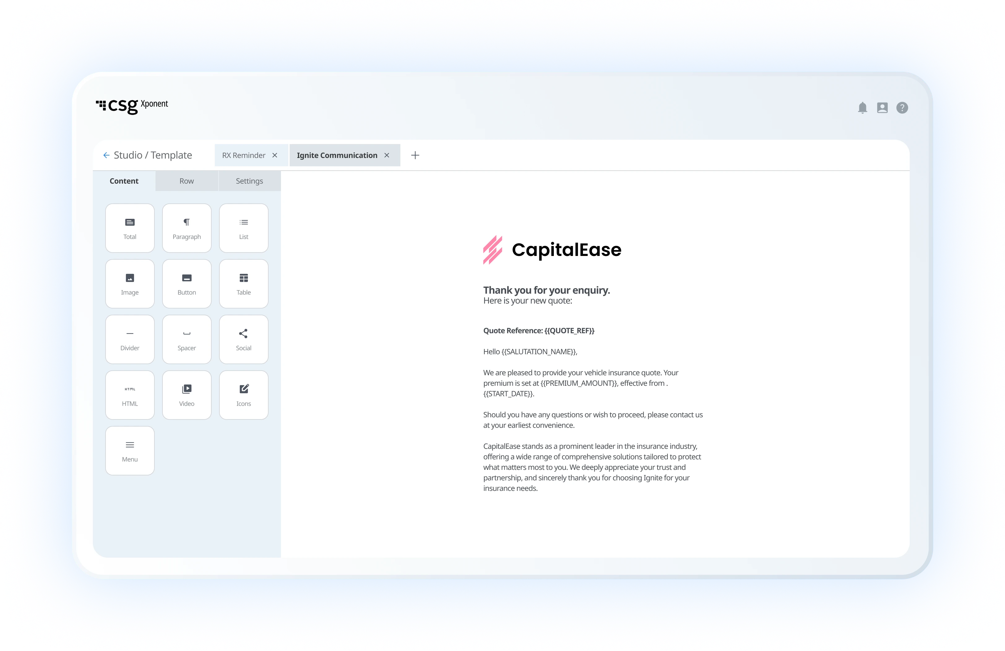 Image of Xponent communications design interface