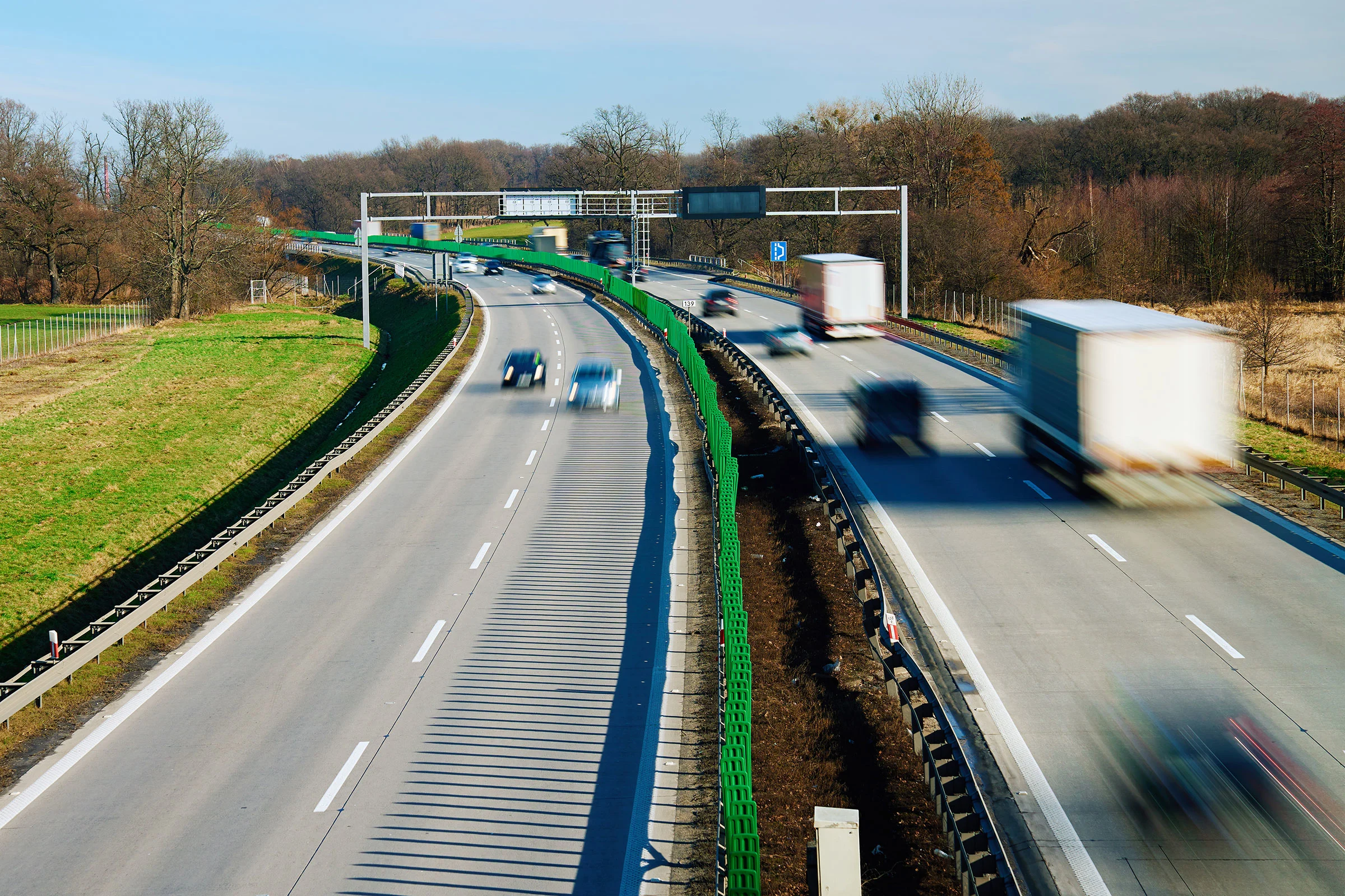 Traffic on motorway with motion blurred cars