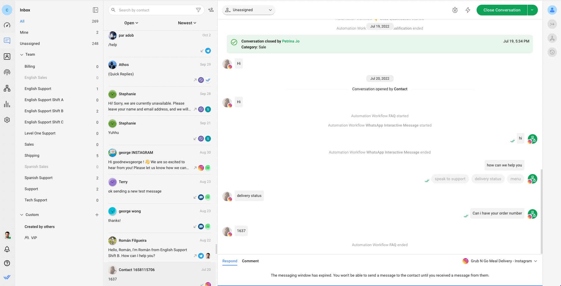 Respond.io’s omnichannel inbox overview