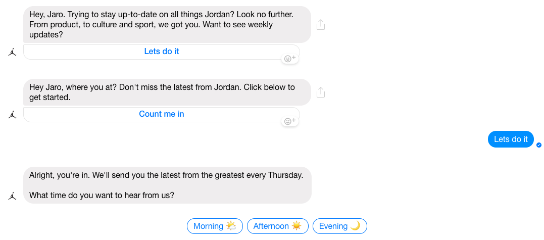 Air Jordan Messenger Marketing Campaign - Subscriber Onboarding