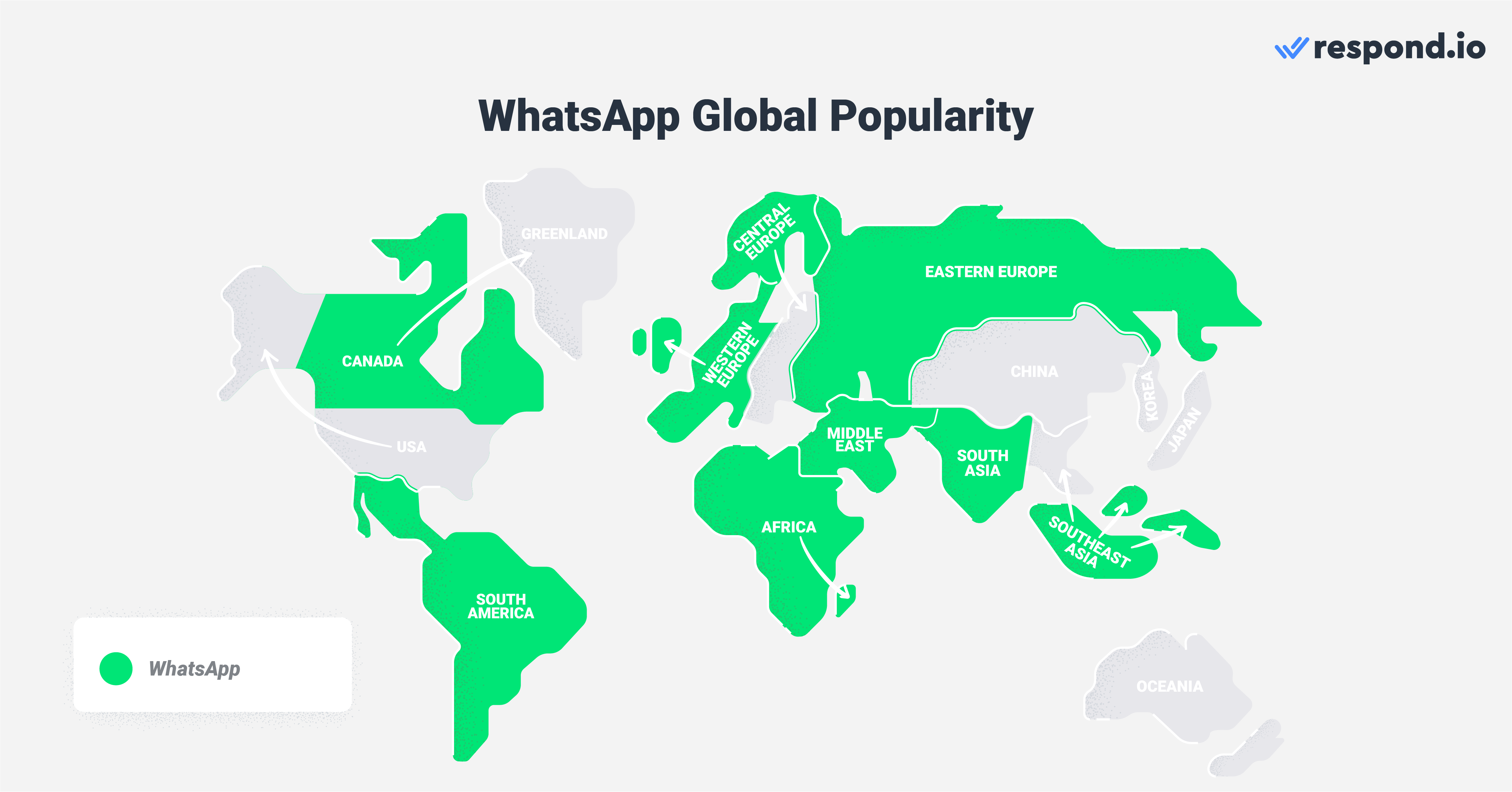 This image shows the popularity of WhatsApp around the world